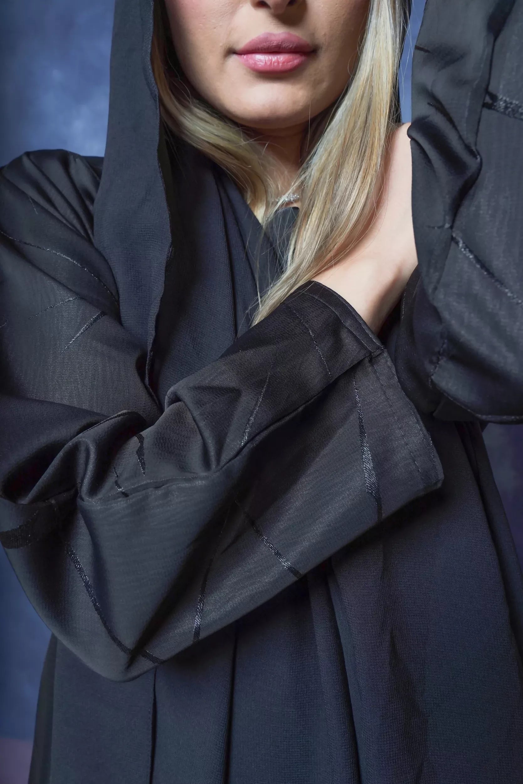 Elegant Modern women’s abaya consisting of three pieces decorated with scarf