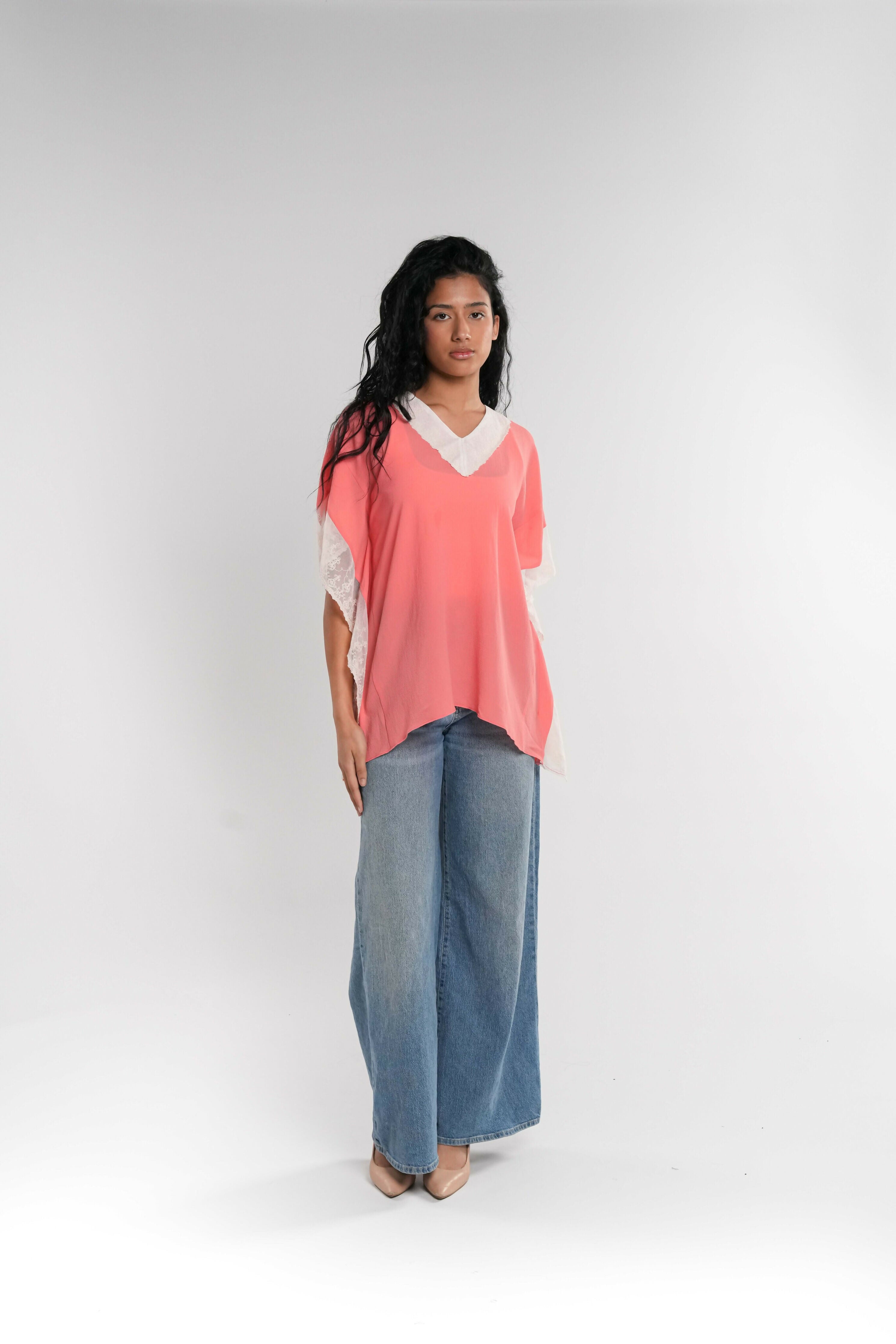 Orange Short Tunic with Lace Design