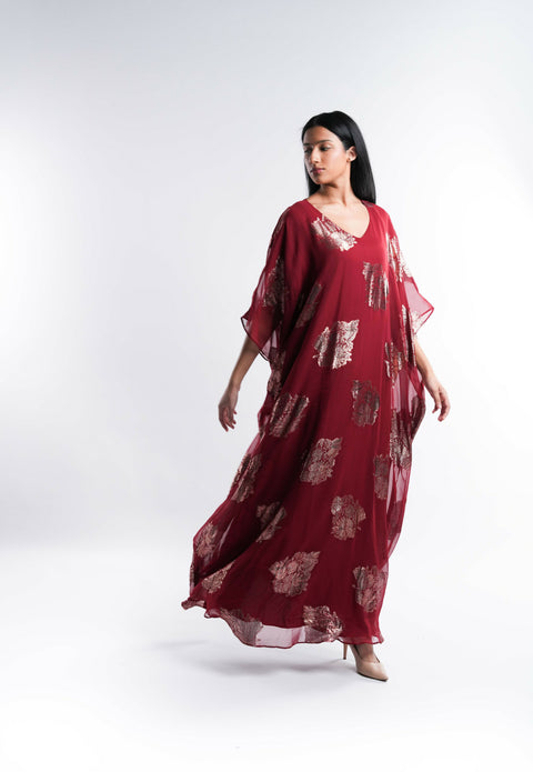 Maroon Chiffon Kaftan