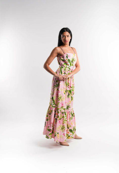 Pink Floral Cotton Maxi Dress