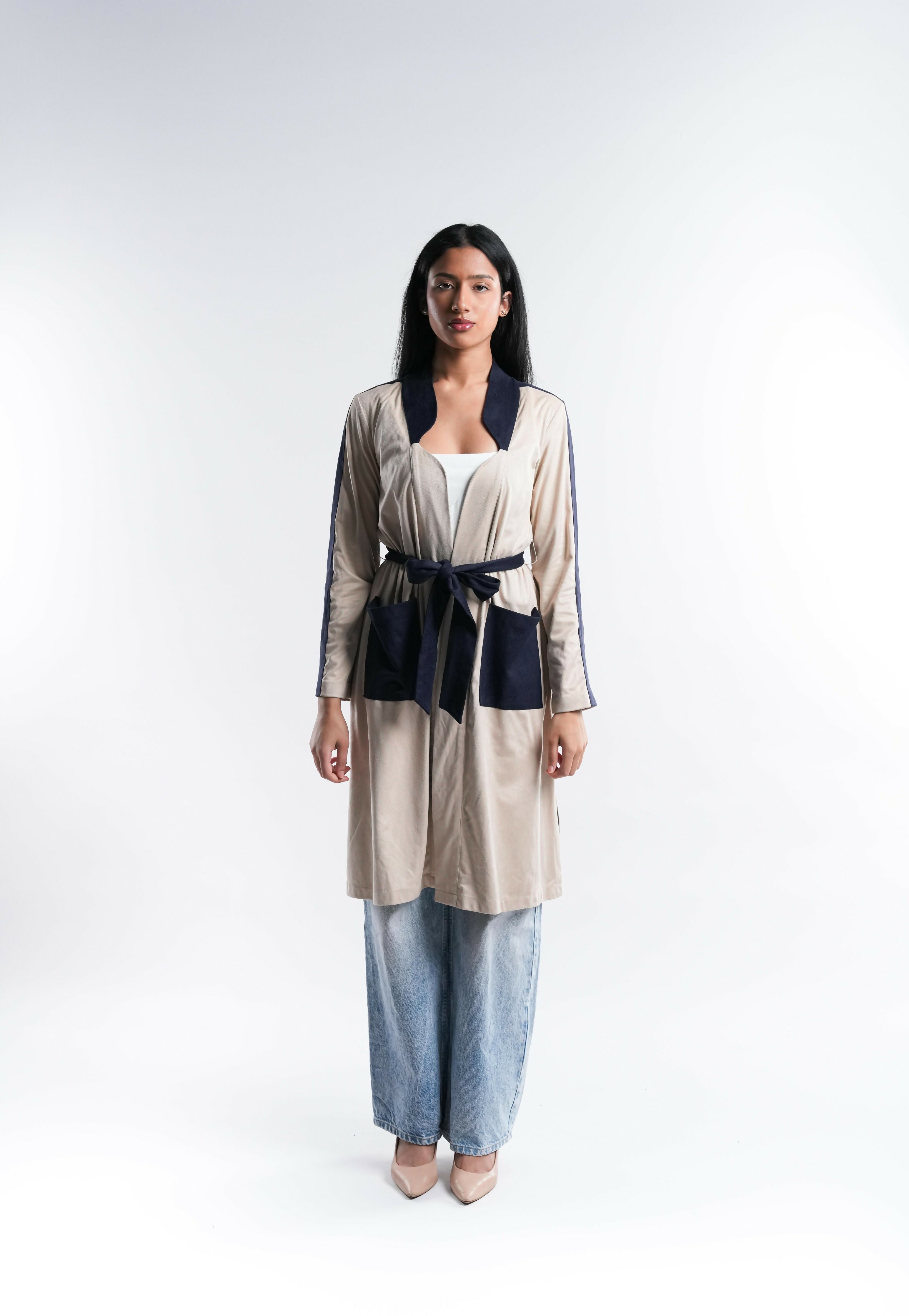 Two Tone Suede Trench Coat