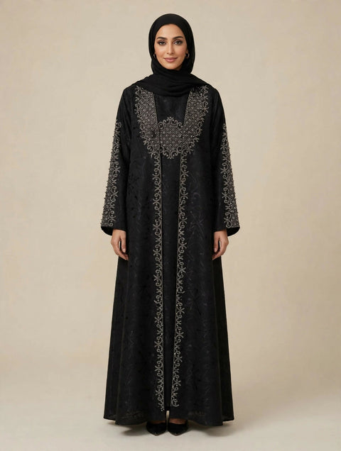 Elegant Modern women abaya-with Hand Crafted Lace-Stras