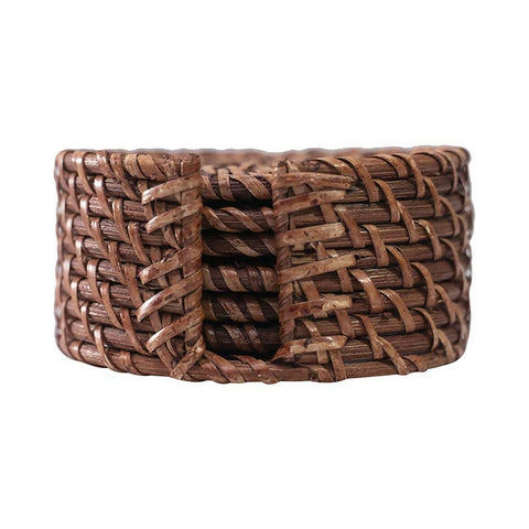 Round Rattan Coaster Set of 6 with holder