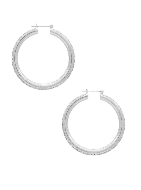 Pave Stripe Amalfi Hoops- Silver