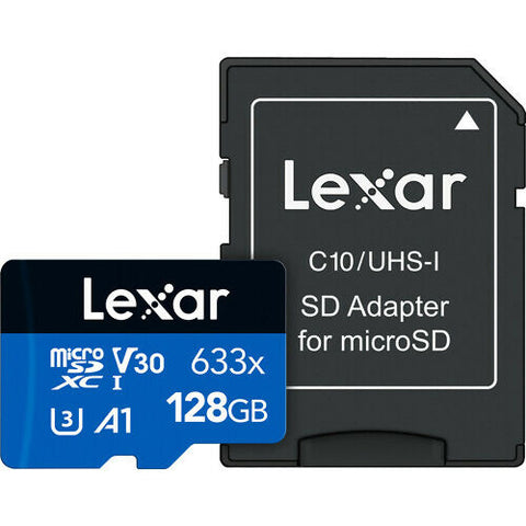 LEXAR عالي الأداء 128 جيجابايت 633X MICROSDXC UHS-I مع محول SD، سرعة تصل إلى 100 ميجابايت/ثانية، قراءة 45 ميجابايت/ثانية، كتابة C10 A1 V30 U3 