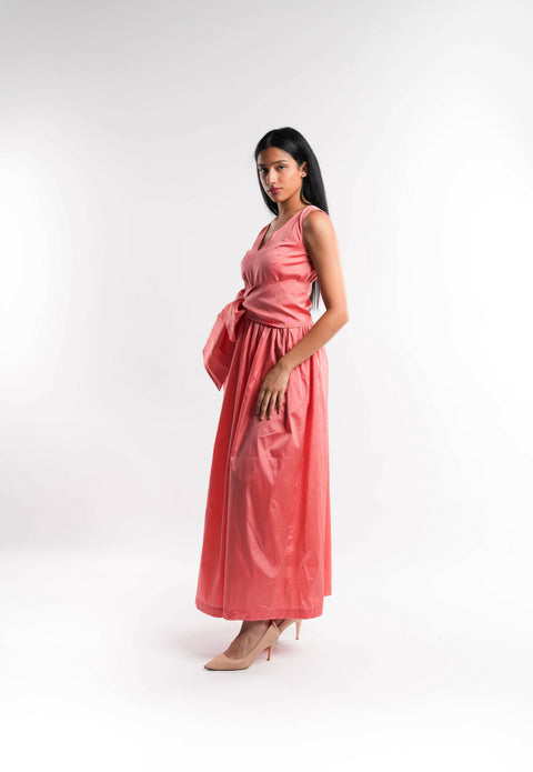 Peach Taffeta Dress with Detachable Belt