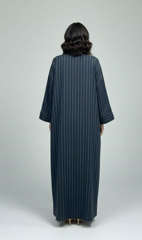 Navy Striped Abaya Lined