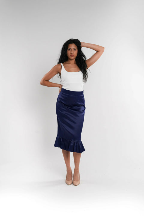 Blue Satin Skirt