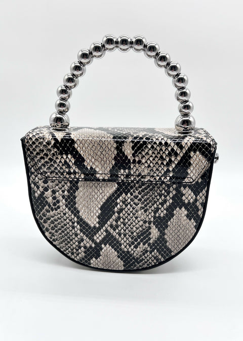 Snake-Look Clutch CRISANTA Snake-Texture Clutch Bag with Silver Hardware