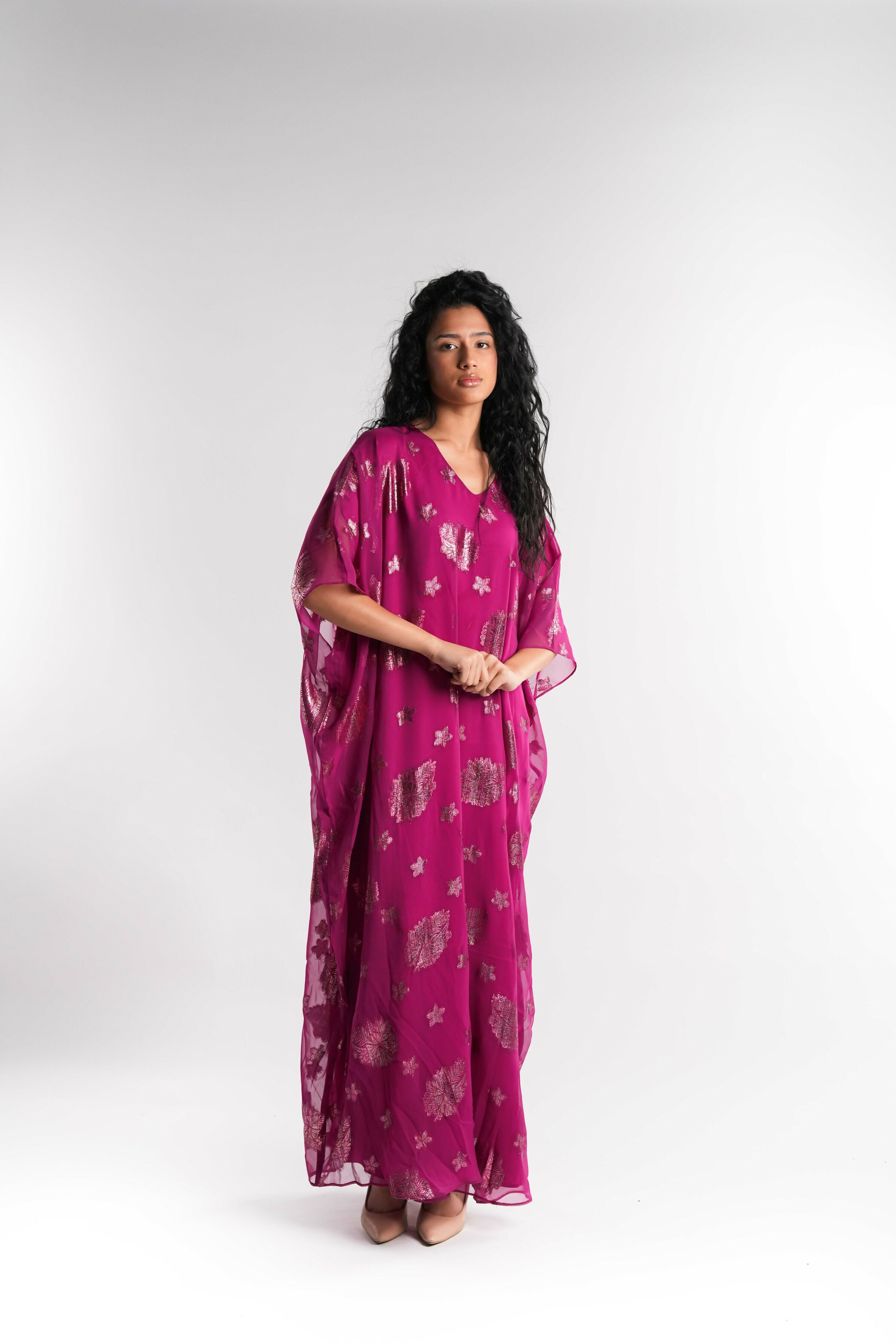 Magenta Chiffon Kaftan Lined