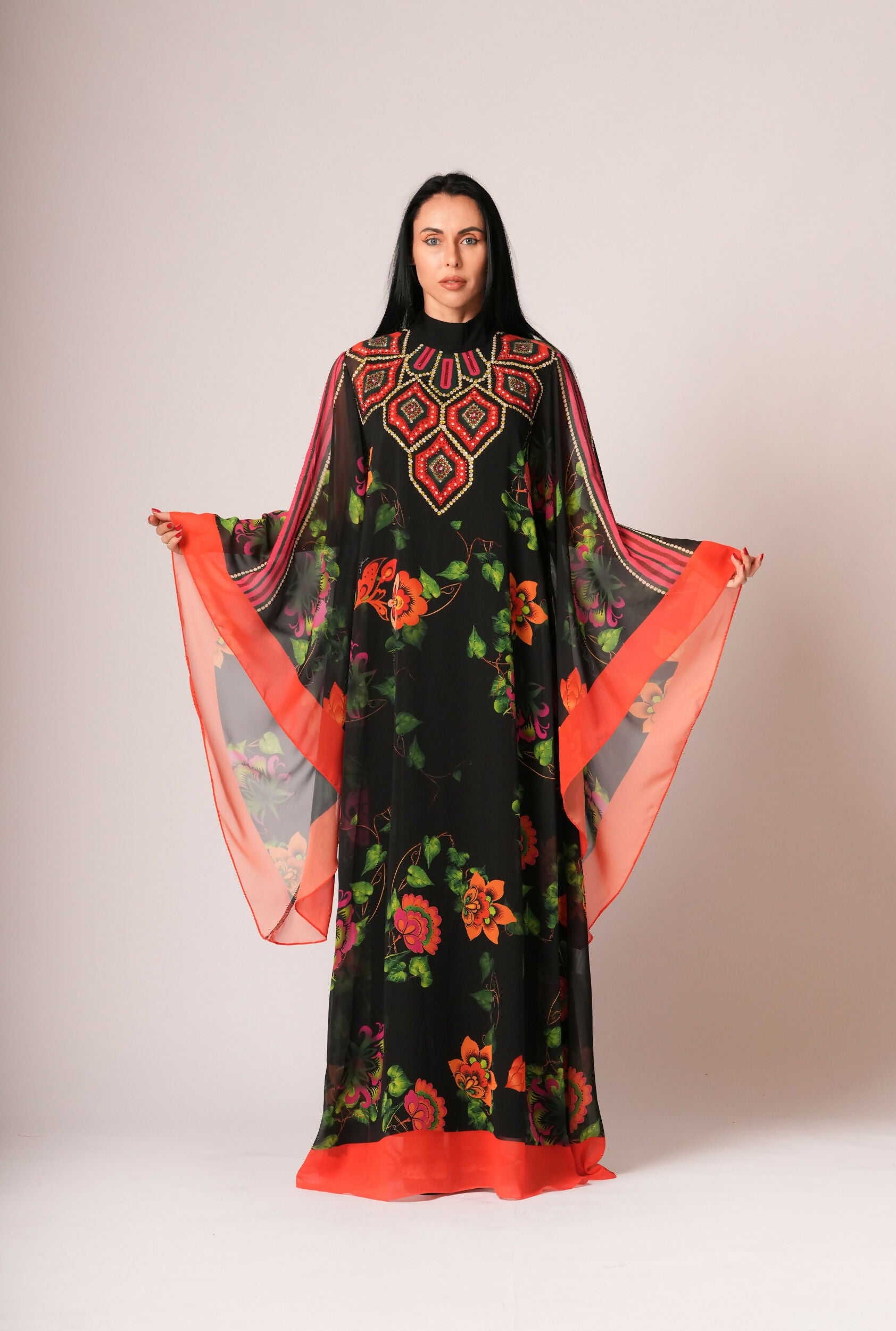 ELT Women Abaya Black Dress Colorful Details Rhinestone Elegant Comfortable 9512 Model