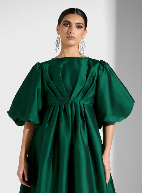RUFFLE SLEEVE TAFFETA DRESS
