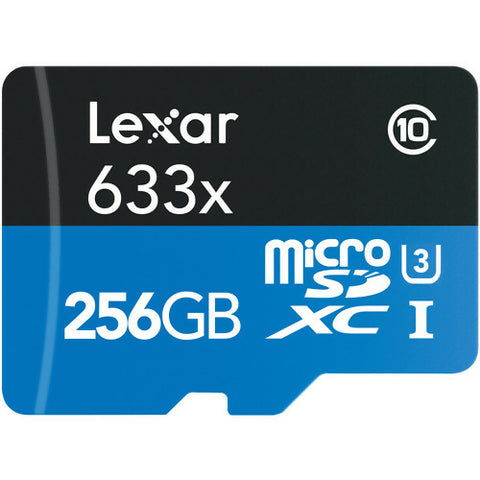 LEXAR عالي الأداء 256 جيجابايت 633X MICROSDXC UHS-I مع محول SD، سرعة تصل إلى 100 ميجابايت/ثانية، قراءة 45 ميجابايت/ثانية، كتابة C10 A1 V30 U3 