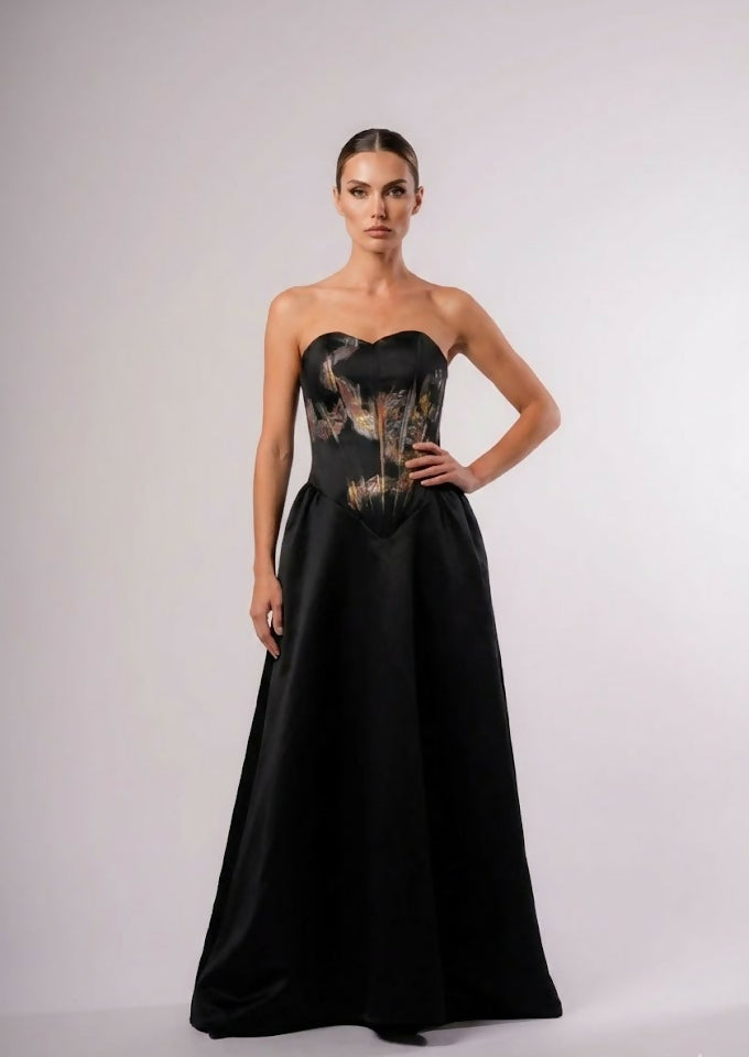 Black Dress With Corset, Hand-Painted