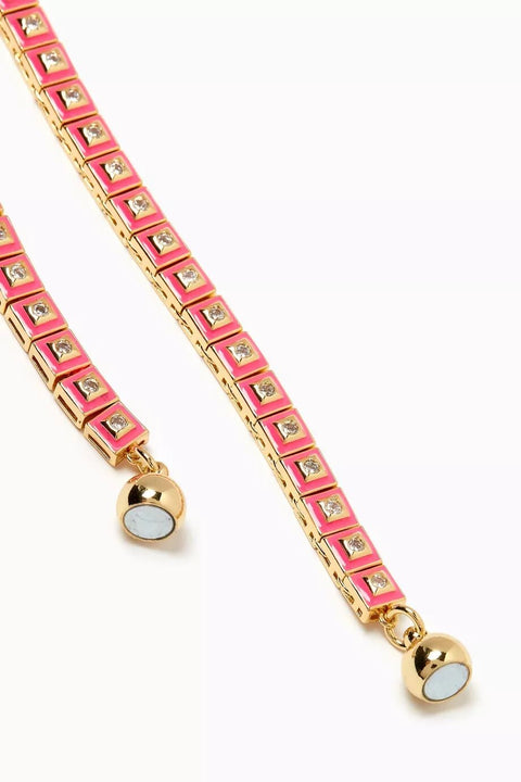 Pyramid Stud Tennis Necklace Hot Pink Gold