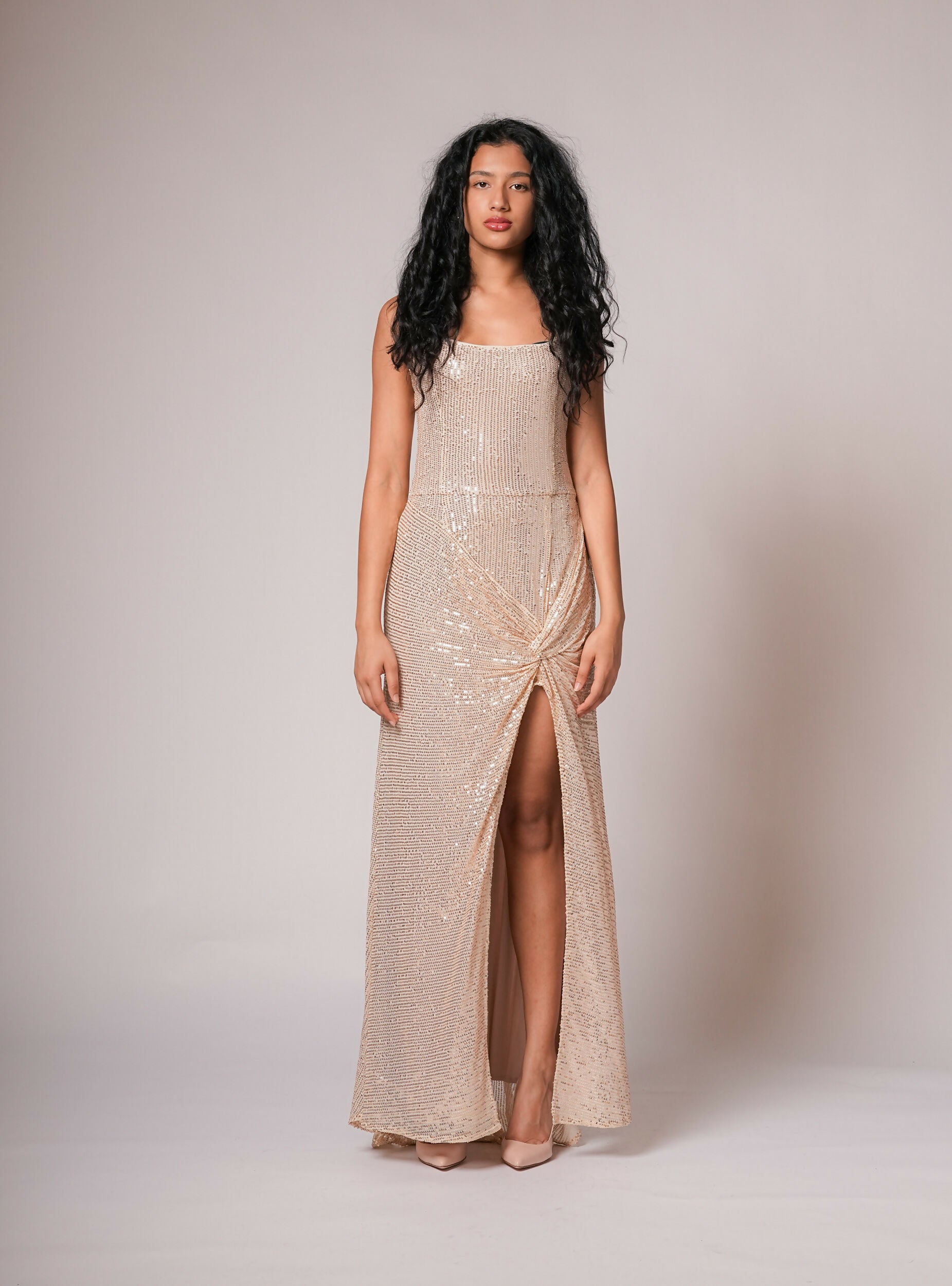 Golden sequins Gown with side slit
