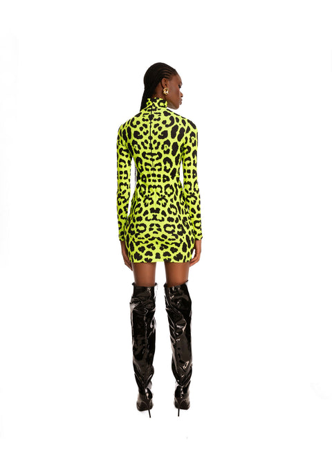 Leopard Mini Dress in Yellow