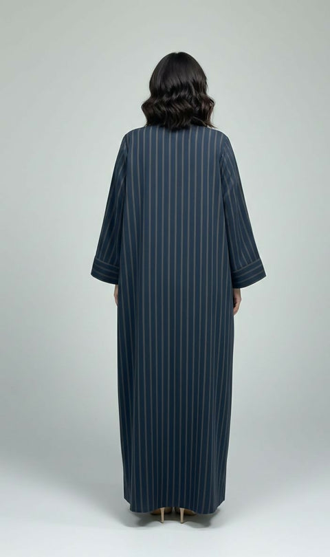 Navy Striped Abaya Lined