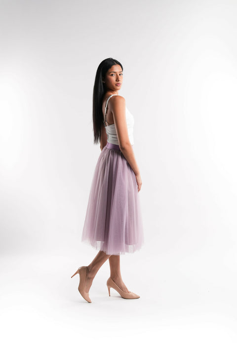 Purple Tulle Skirt with Zipper