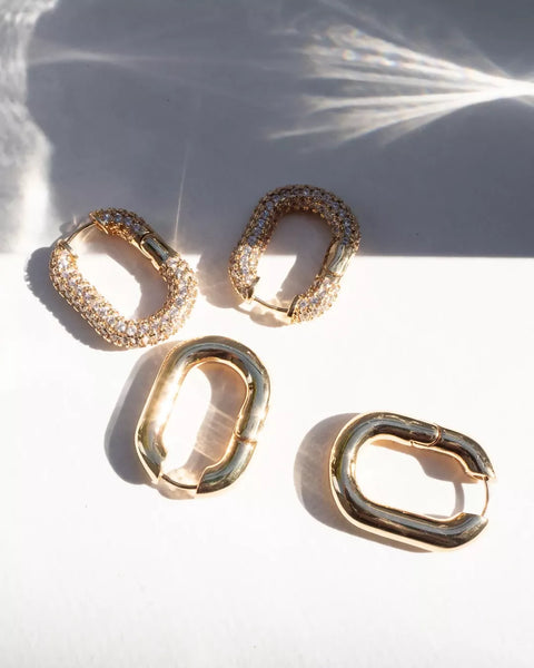 XL Pave Chain Link Hoops- Gold