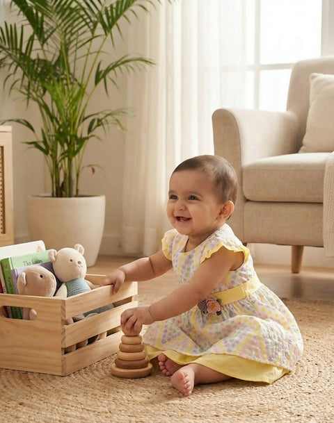 MAISON BEBE Bimbo Rainbow Broderied Dress-Yellow
