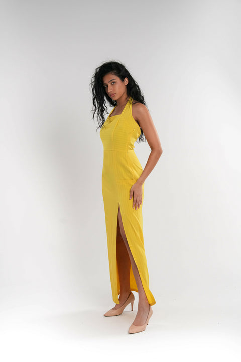 Yellow Stretch Dress with Side Slit