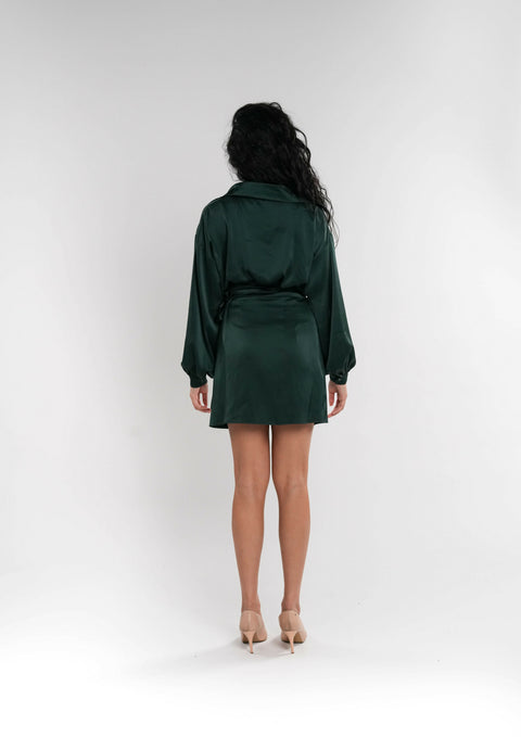Green Satin Two-Piece Set (Blouse & Top)
