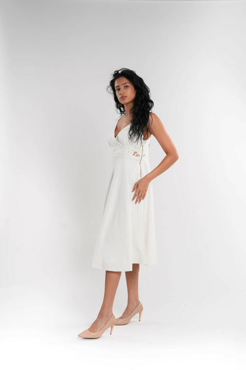 Lined Crème Midi Dress