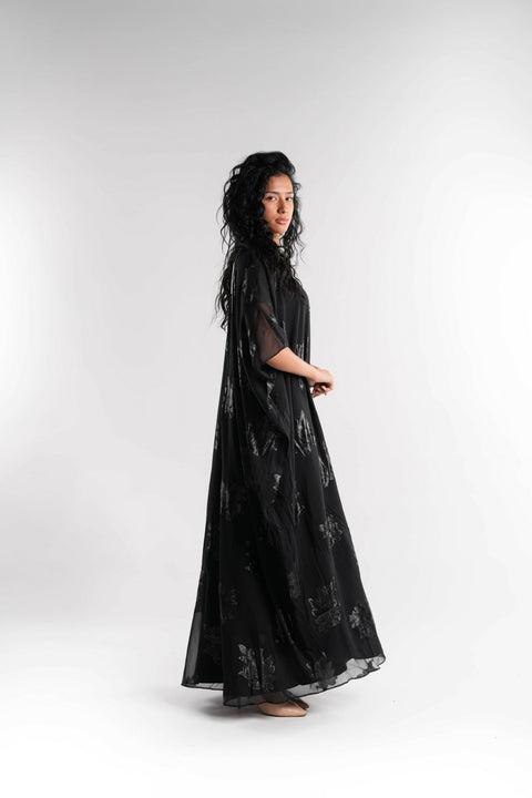 Black and Gold Chiffon Kaftan Lined