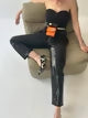Black & Orange Crossbody Bag CRISANTA Two-Tone Crossbody Mini Bag in Black & Orange with Silver Details
