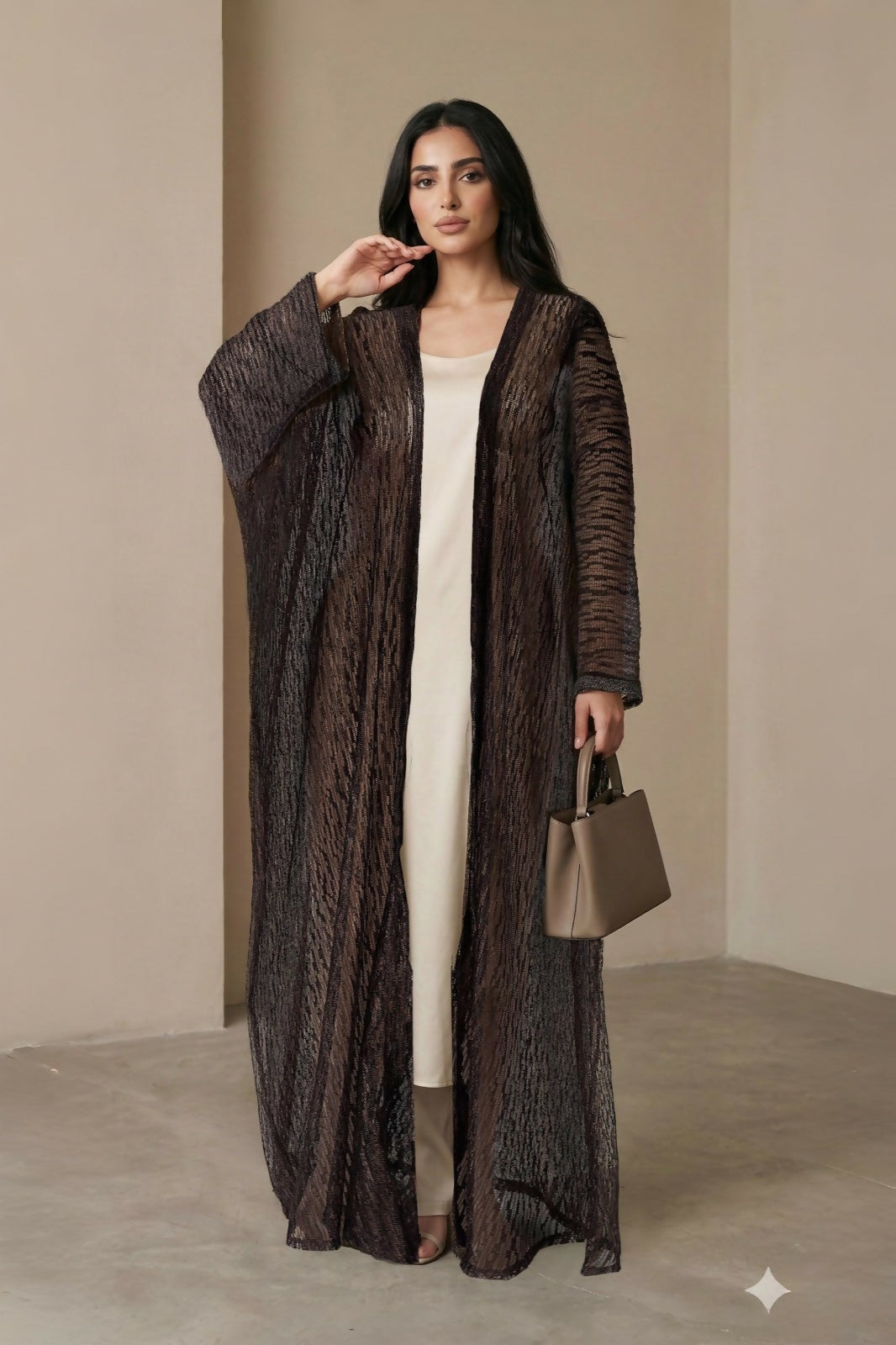 Elegant Modern women abaya- Abaya Brown color with Hand Crafted Lace