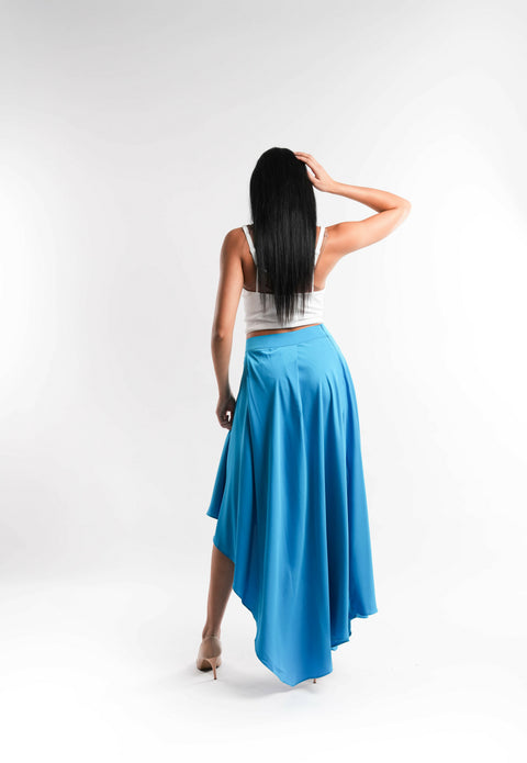 Blue Asymmetric Crepe Skirt