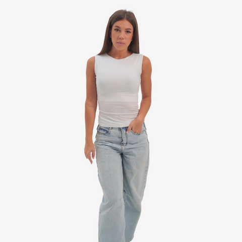 Emma - straight neckline top white