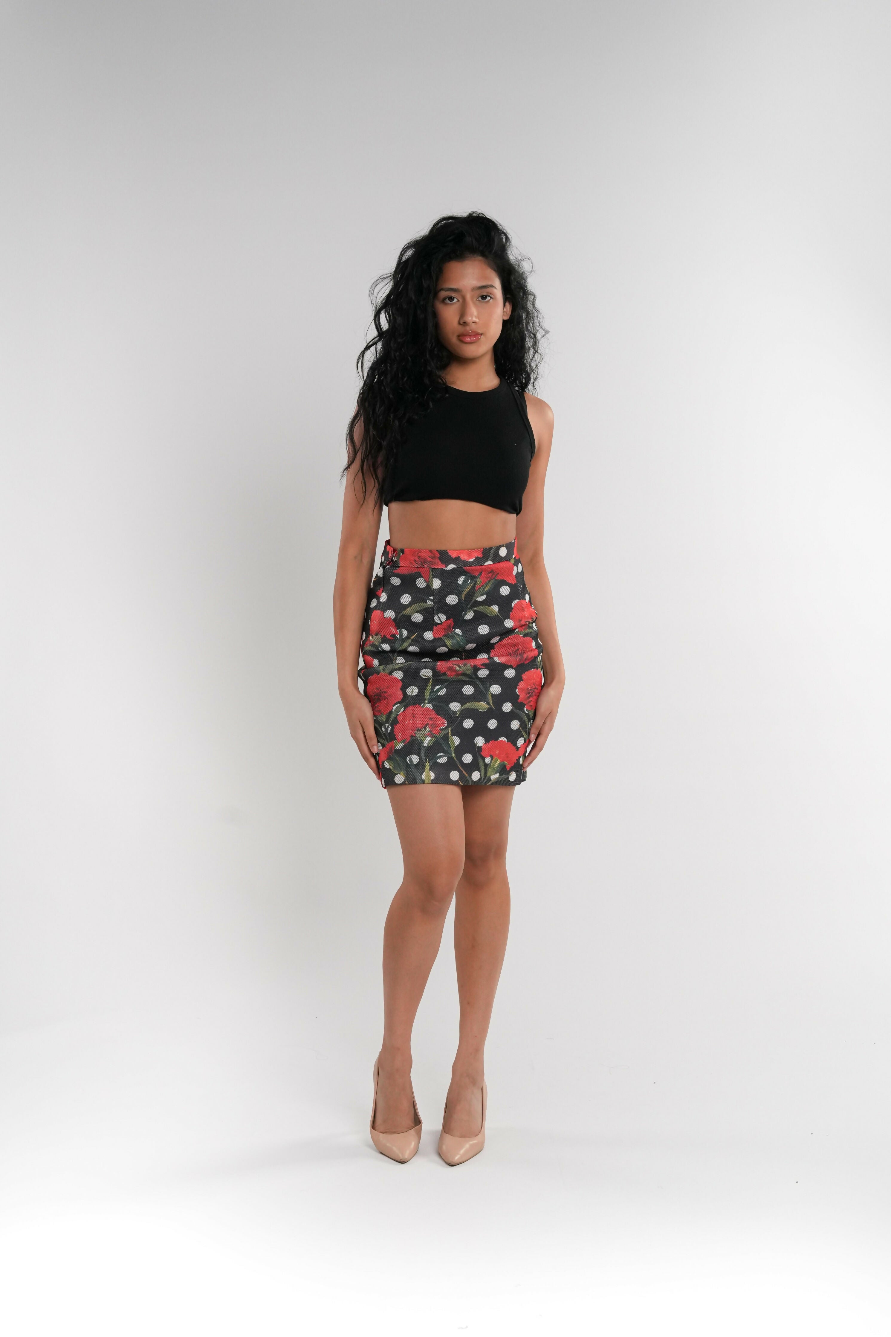 Stretch Mesh Floral Mini Skirt