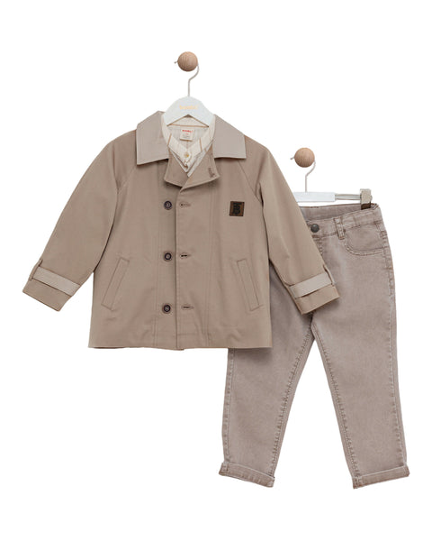 BOMBILI Boys 3-piece set (shirt,sweat,pants) - Camel