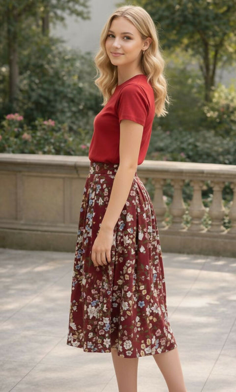 Floral-Print Midi Skirt