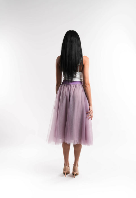 Purple Tulle Skirt with Zipper