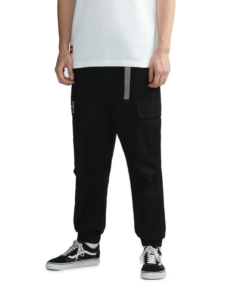 Logo Patch Black Cargo Pants in Cotton