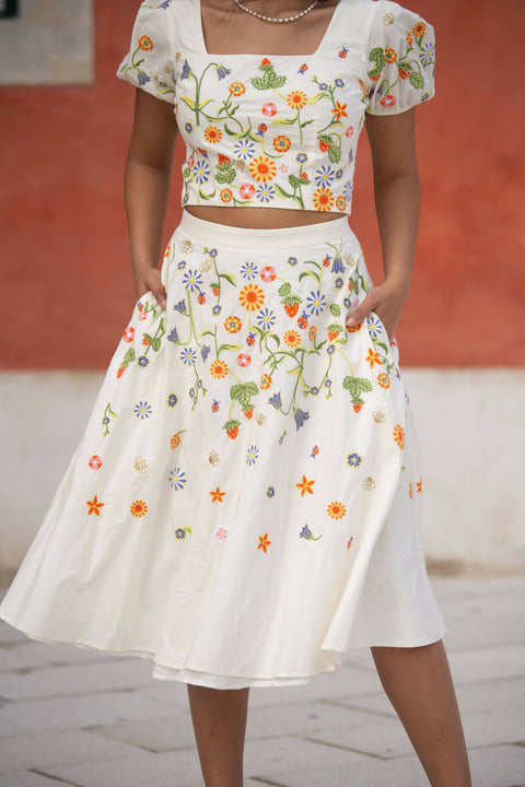 Eliza Embroidered Organic Cotton Skirt
