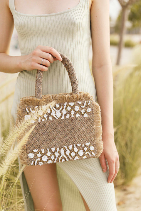 White Snake pattern small tote bag