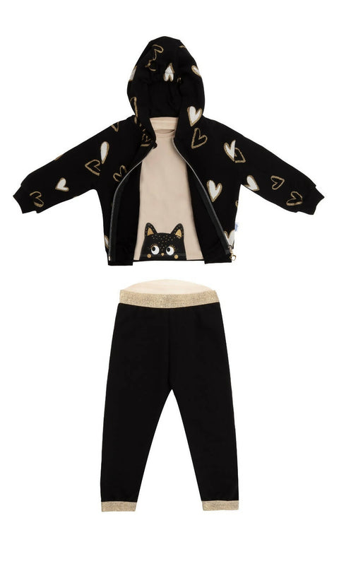 Cute Kitten Hoddy Three Piece Set