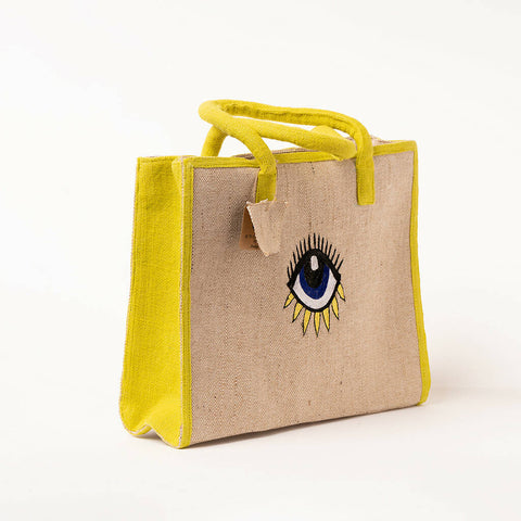 Mint White Evil eye large tote bag