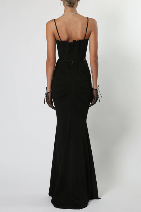 Maxi Fitted Scuba Dress with Gloves in Black