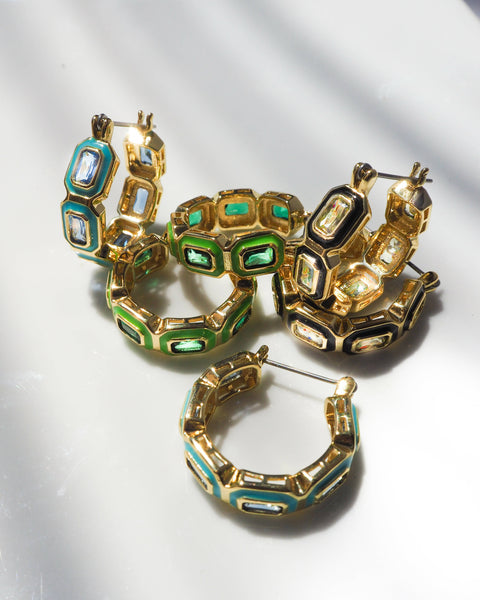 Bezel Emerald Ballier Hoops Turquoise Gold