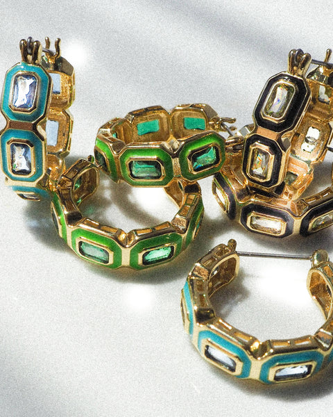 Bezel Emerald Ballier Hoops Turquoise Gold