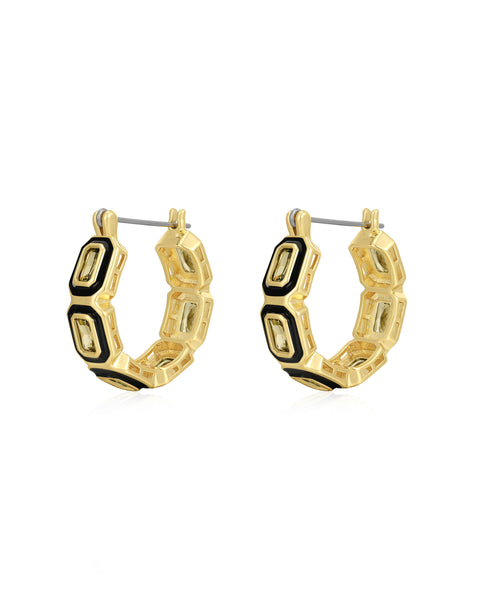 Bezel Emerald Ballier Hoops Black Gold