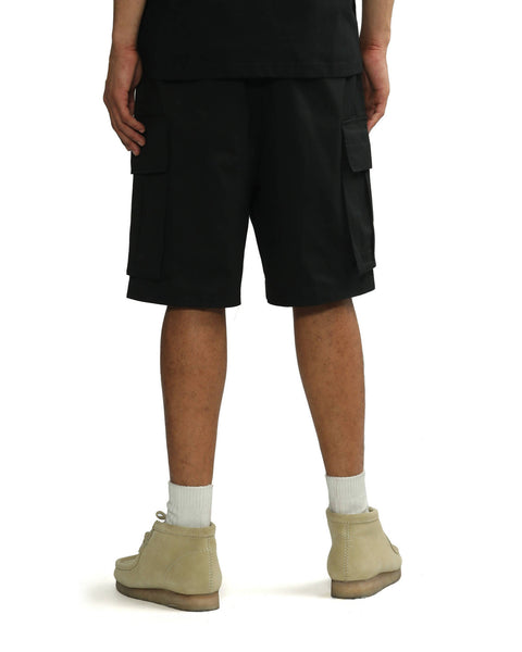 Logo Patch Black Cargo Shorts in Cotton