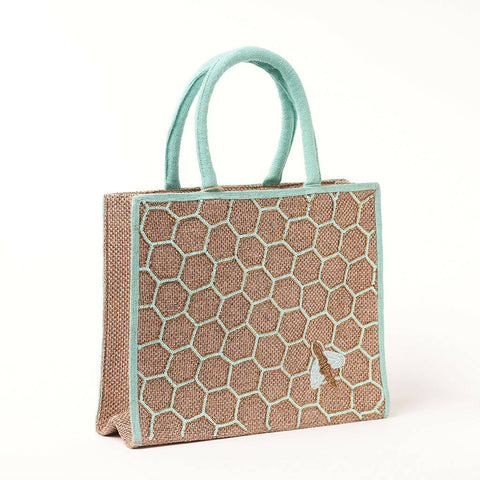 Sea green Honeycomb bee design Big tote bag