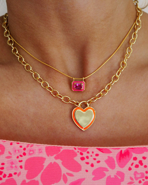 Bezel Pendant Necklace Hot Pink Gold