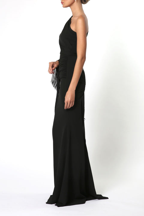 Maxi Scuba Dress with One Sleeve in Black